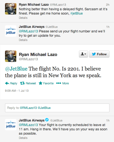 JetBlue responding to customer complaints.