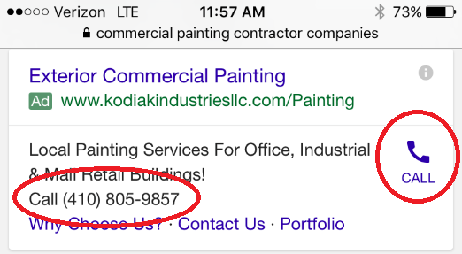 Call ad extensions insert your phone number directly into your ad