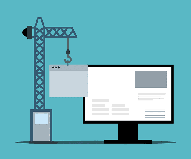An illustration of a web page built with a construction crane.