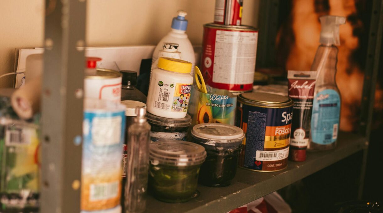 paint buckets and painting supplies